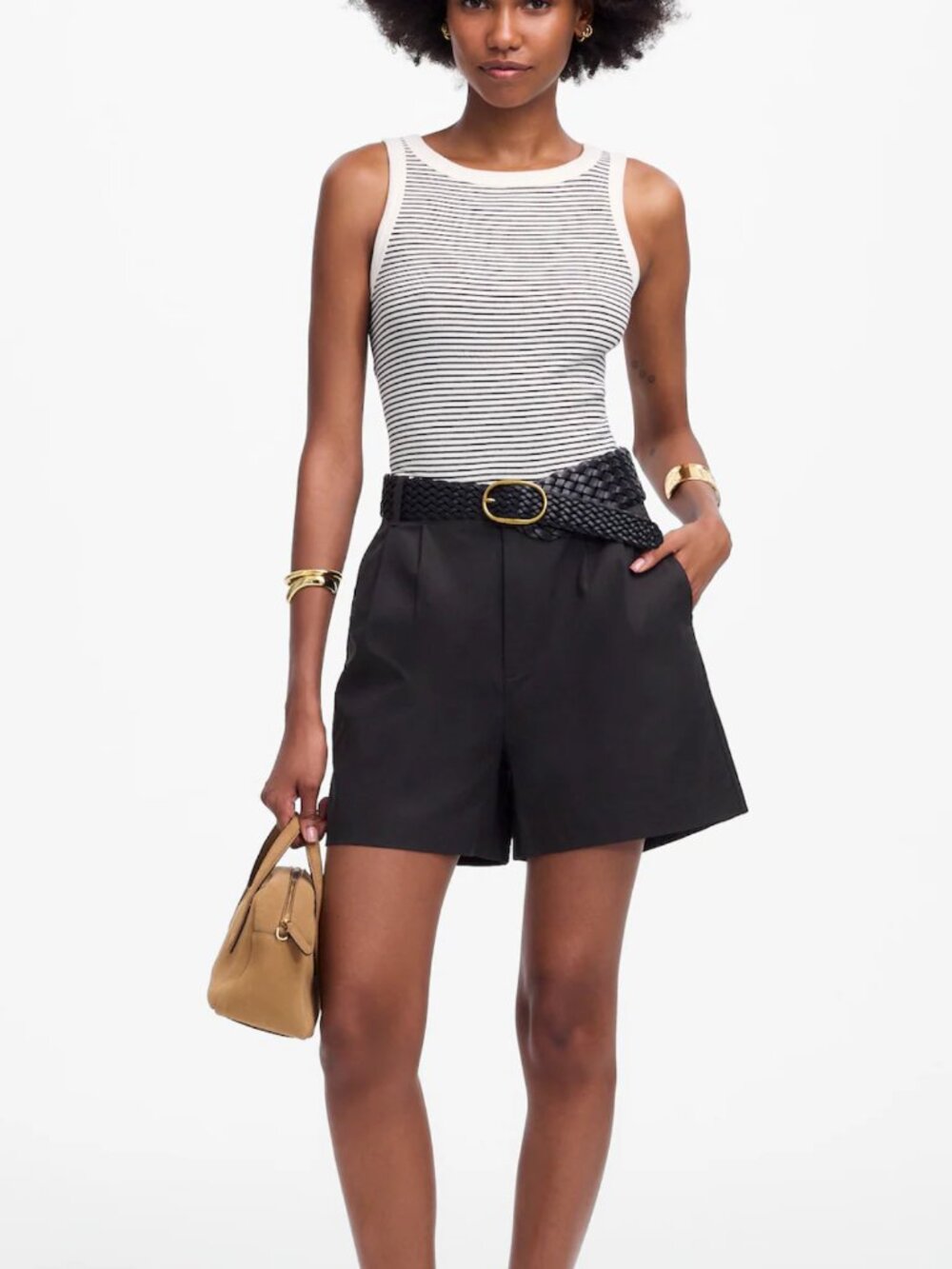 The Drapey Twill Pleated Short - Black Longline Linen Shorts